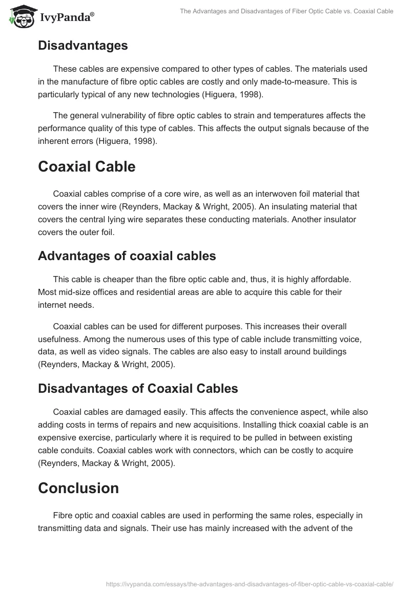 The Advantages and Disadvantages of Fiber Optic Cable vs. Coaxial Cable -  587 Words