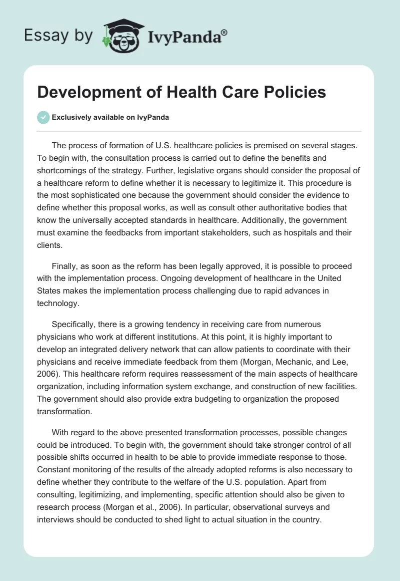 Development of Health Care Policies. Page 1