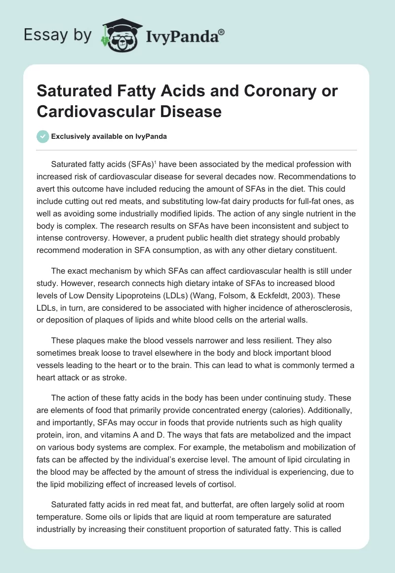 Saturated Fatty Acids and Coronary or Cardiovascular Disease. Page 1