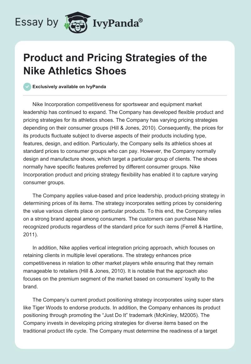 Product and Pricing Strategies of the Nike Athletics Shoes. Page 1
