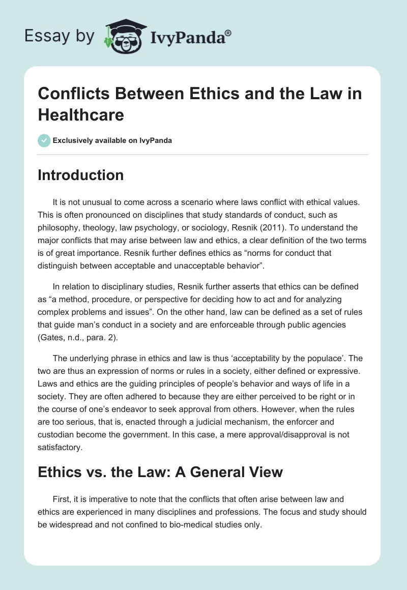 Conflicts Between Ethics and the Law in Healthcare. Page 1