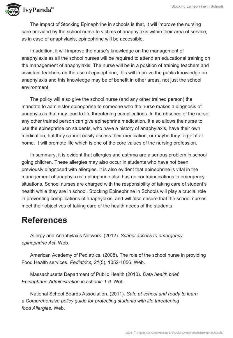 Stocking Epinephrine in Schools. Page 4