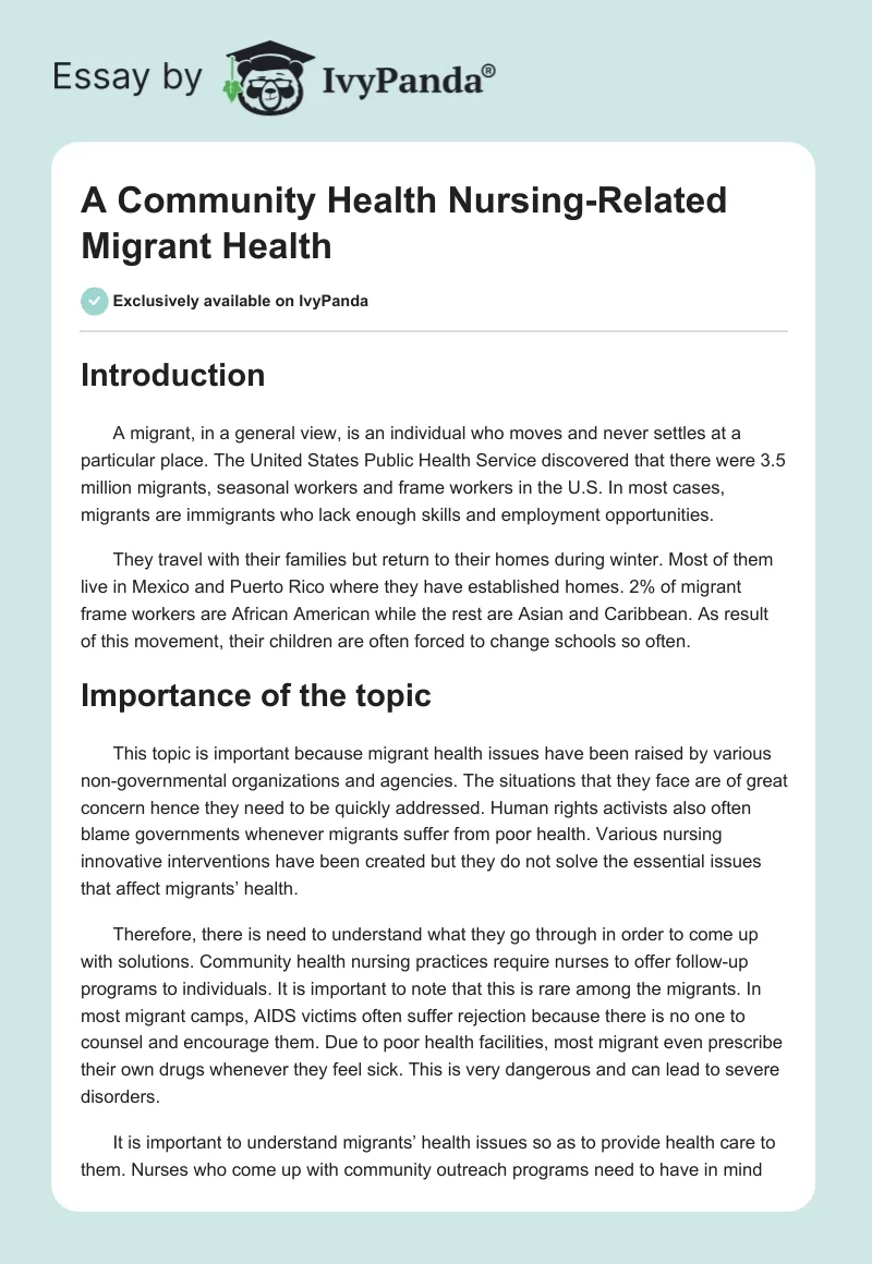 A Community Health Nursing-Related Migrant Health. Page 1