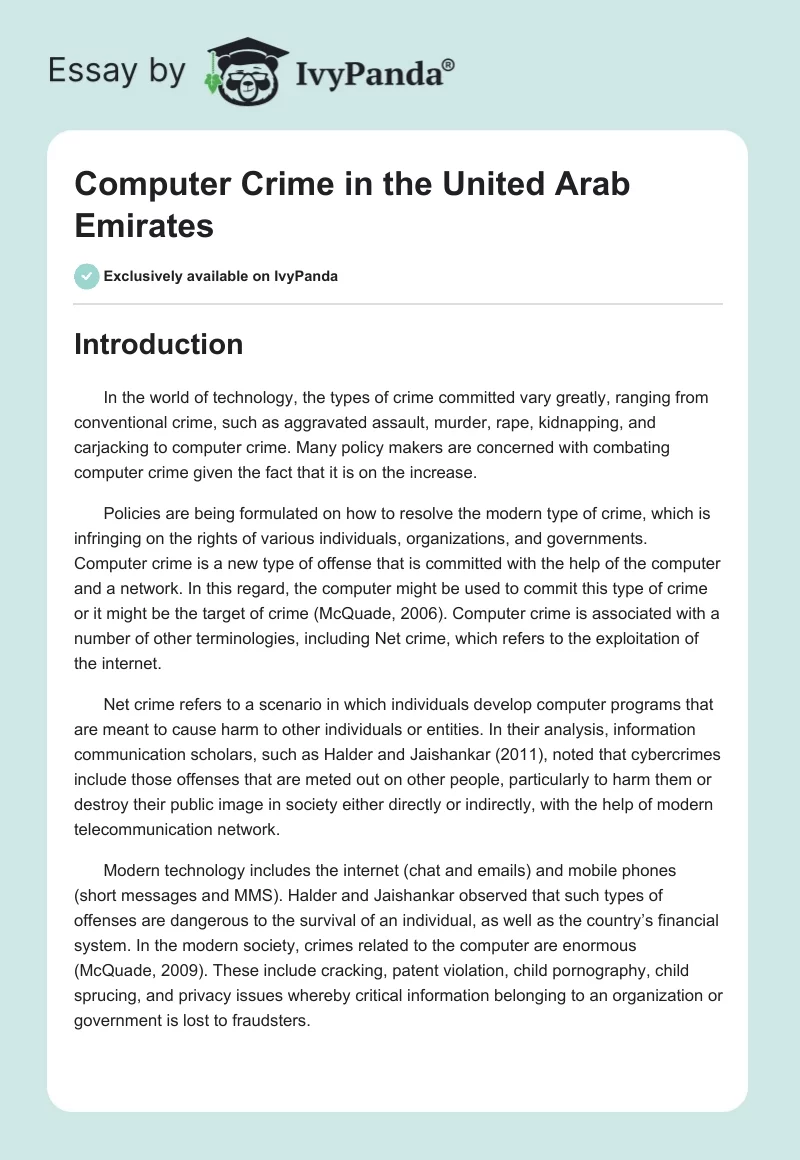 Computer Crime in the United Arab Emirates. Page 1
