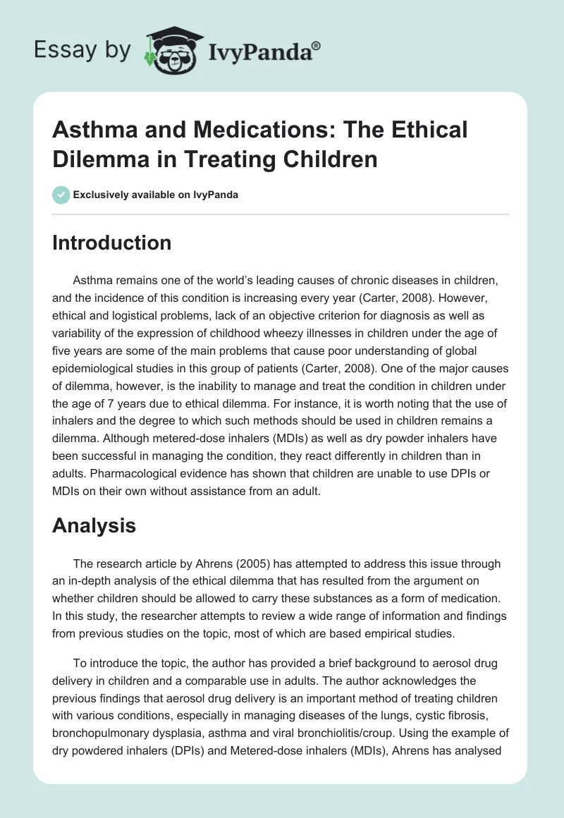 Asthma and Medications: The Ethical Dilemma in Treating Children. Page 1