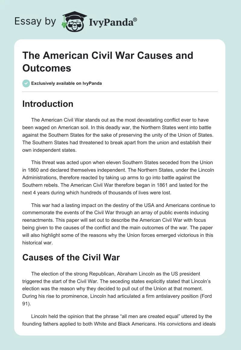 The American Civil War Causes and Outcomes. Page 1