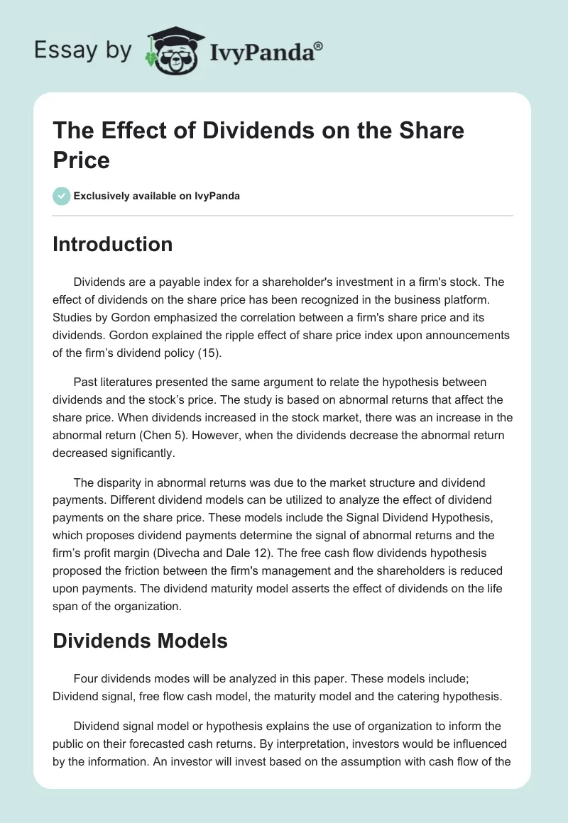The Effect of Dividends on the Share Price. Page 1