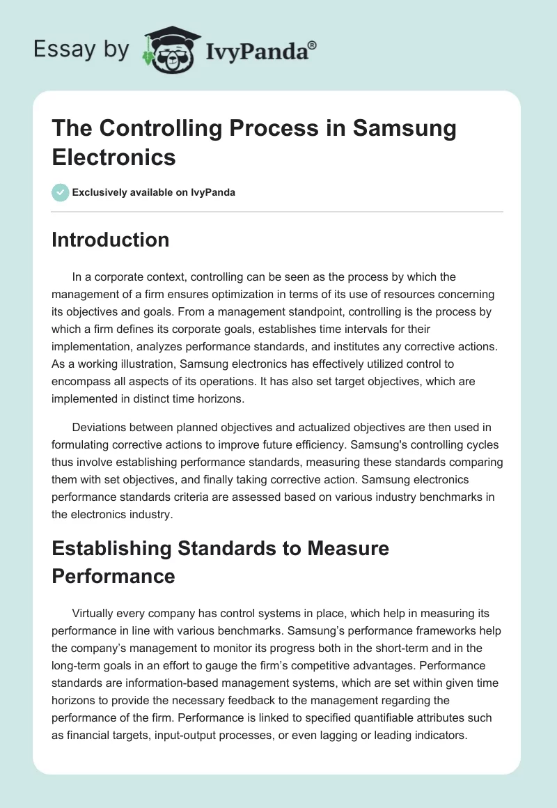 The Controlling Process in Samsung Electronics. Page 1