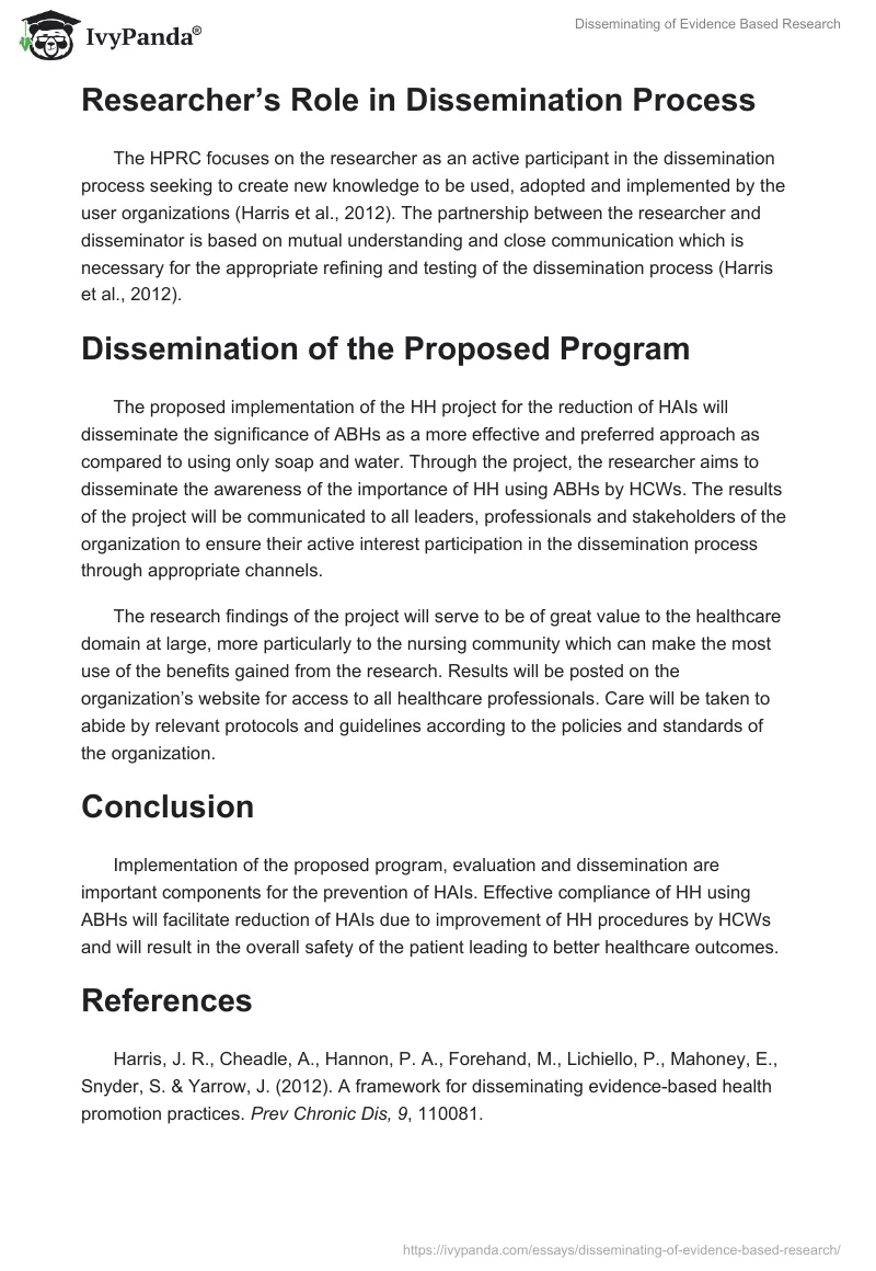 Disseminating of Evidence Based Research. Page 2