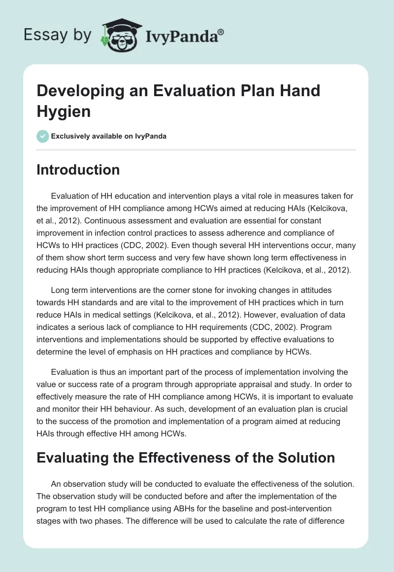 Developing an Evaluation Plan Hand Hygien. Page 1