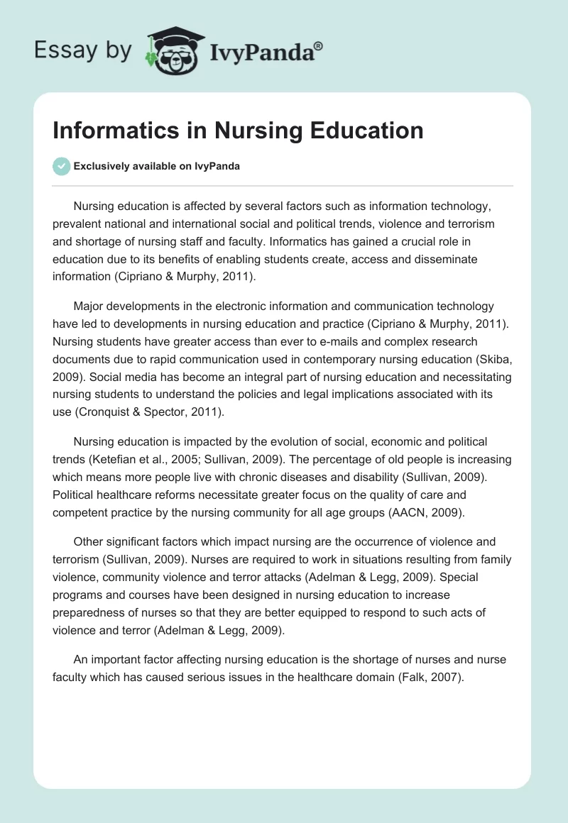 Informatics in Nursing Education. Page 1