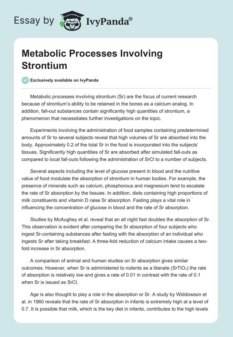 Metabolic Processes Involving Strontium. Page 1
