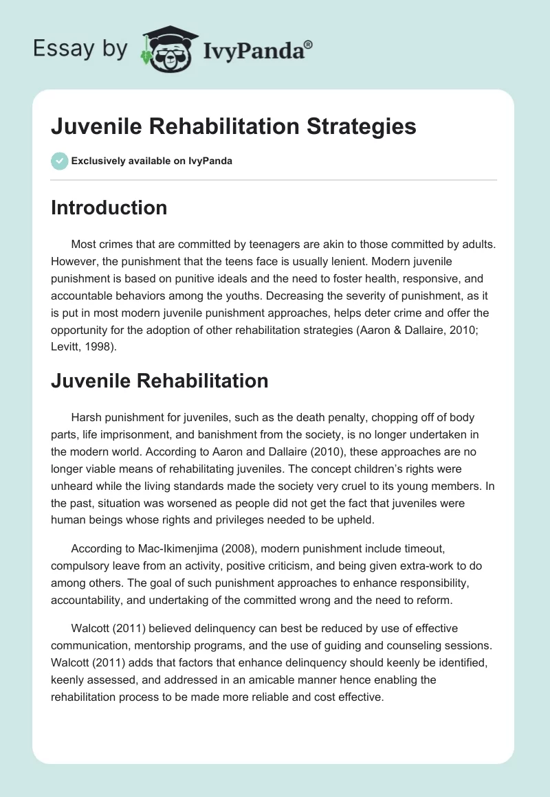 Juvenile Rehabilitation Strategies. Page 1