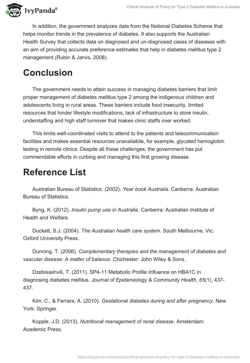 Critical Analysis of Policy for Type 2 Diabetes Mellitus in Australia. Page 3