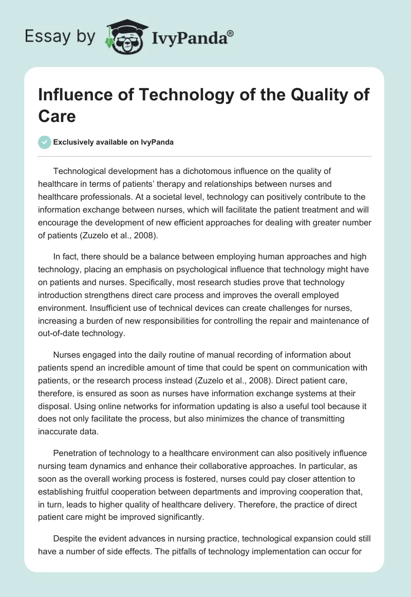 Influence of Technology of the Quality of Care. Page 1