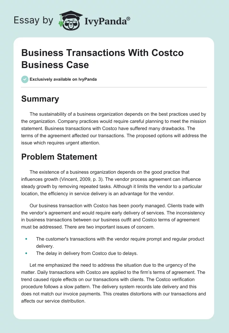 Business Transactions With Costco Business Case. Page 1