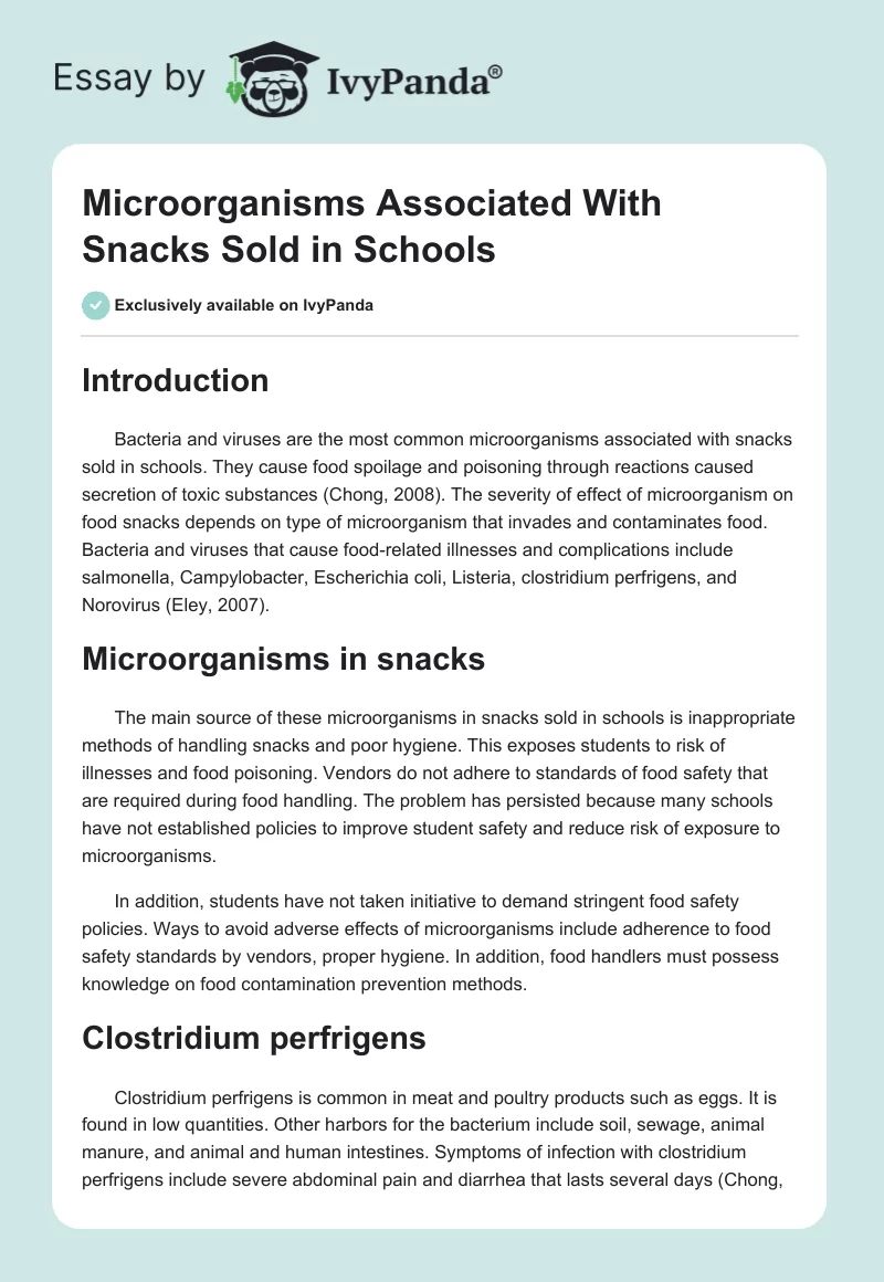 Microorganisms Associated With Snacks Sold in Schools. Page 1