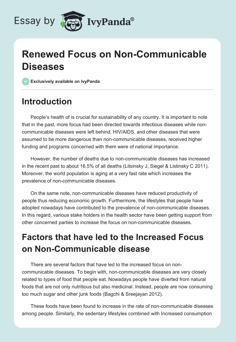Renewed Focus on Non-Communicable Diseases. Page 1