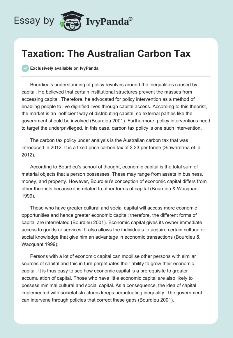 Taxation: The Australian Carbon Tax. Page 1