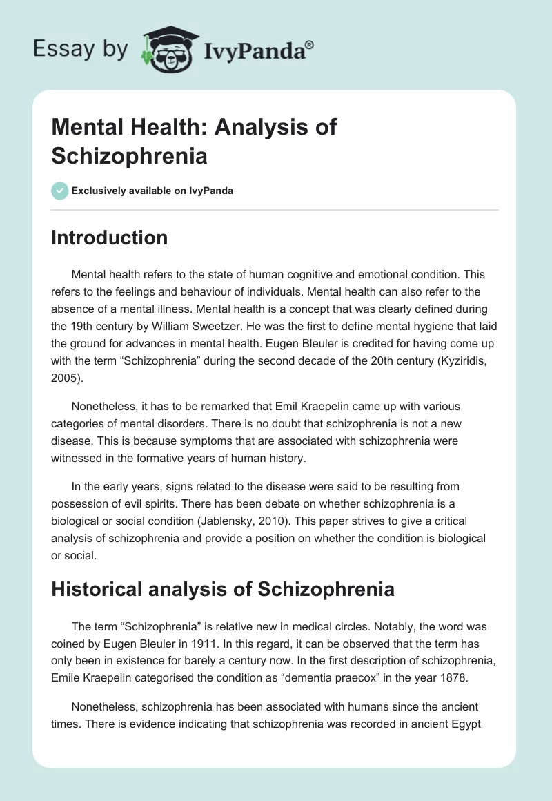 Mental Health: Analysis of Schizophrenia. Page 1