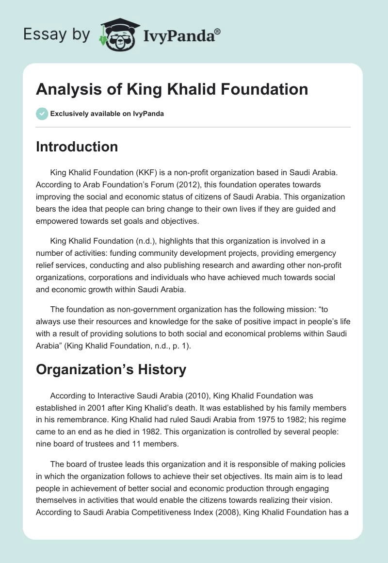 Analysis of King Khalid Foundation. Page 1