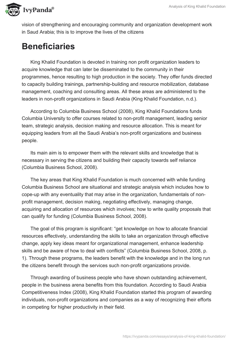 Analysis of King Khalid Foundation. Page 2