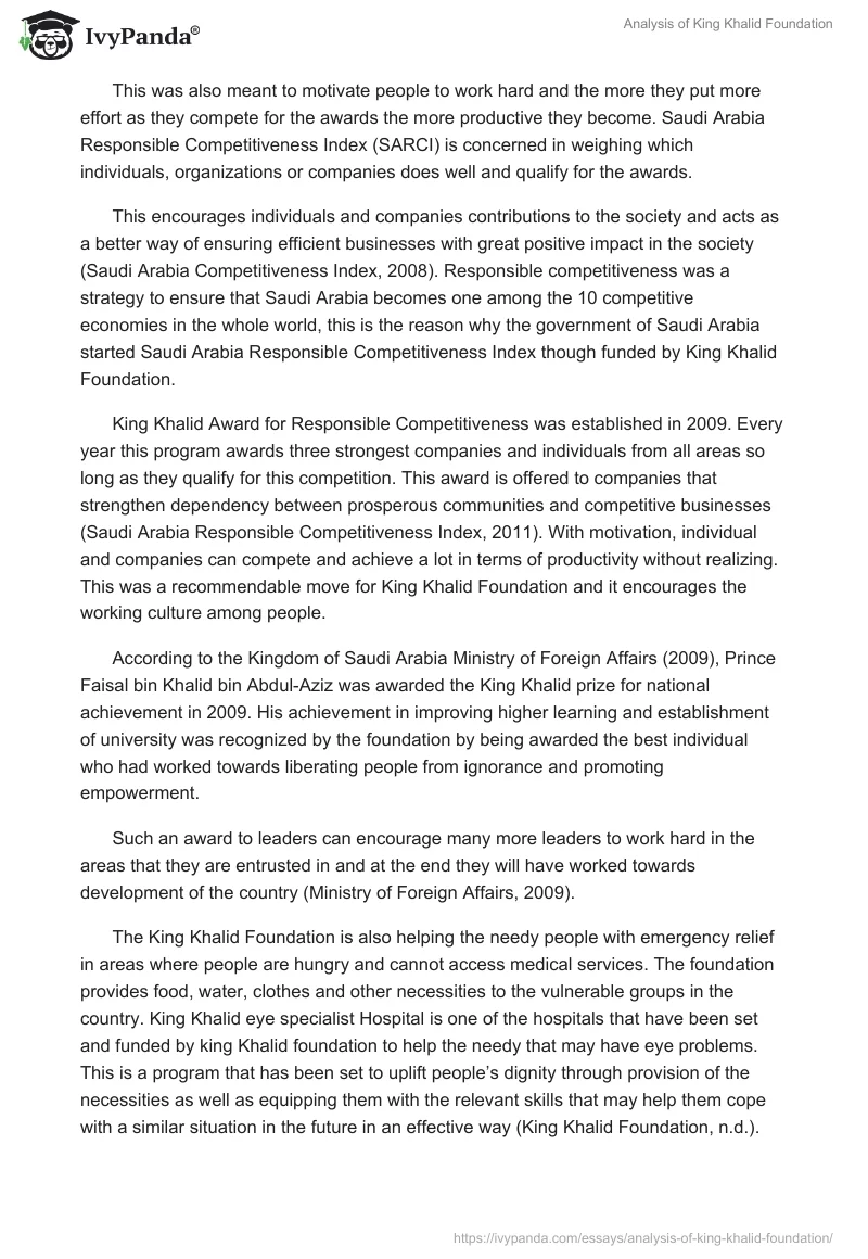 Analysis of King Khalid Foundation. Page 3