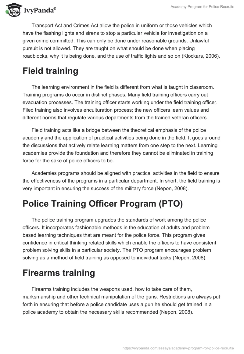 Academy Program for Police Recruits. Page 2