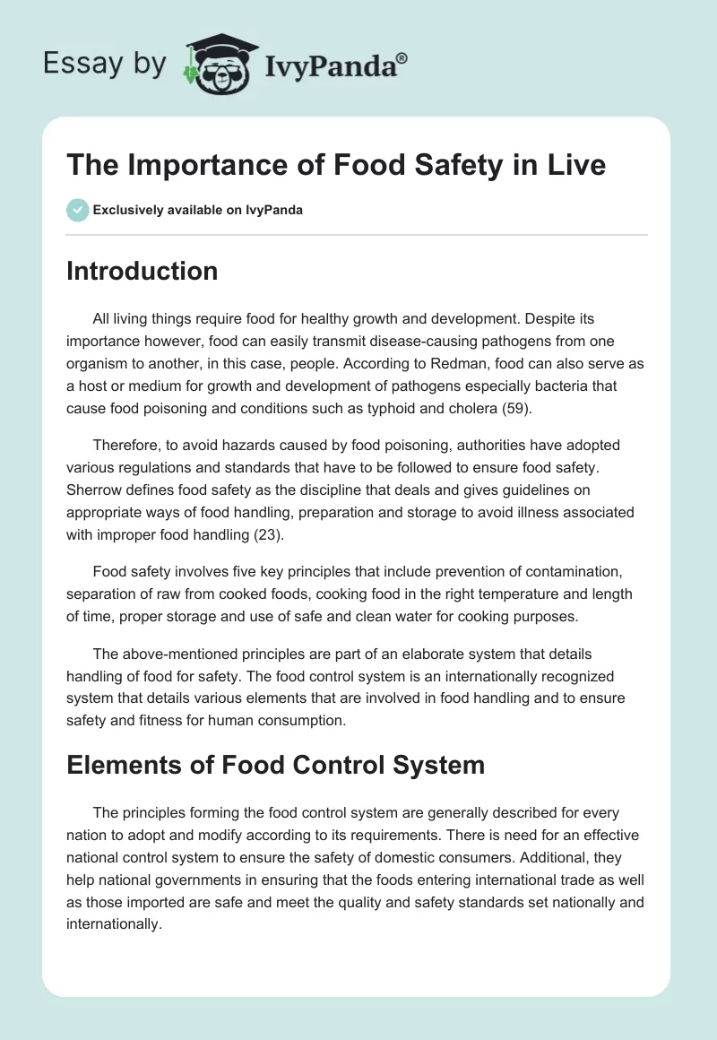 The Importance of Food Safety in Live. Page 1