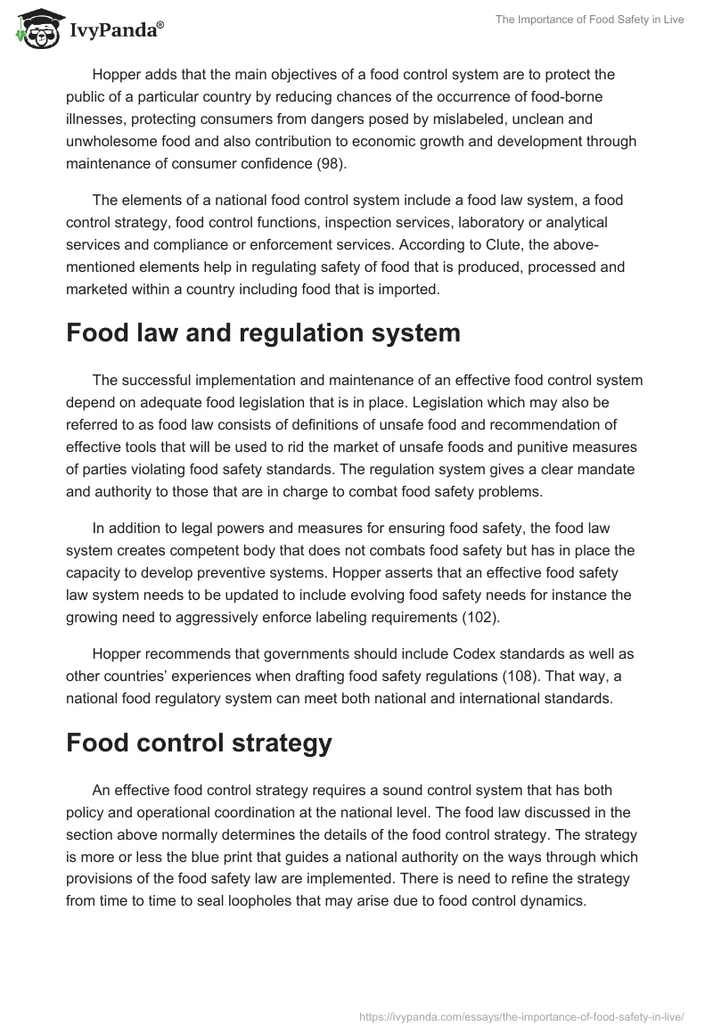 The Importance Of Food Safety In Live 2835 Words Essay Example