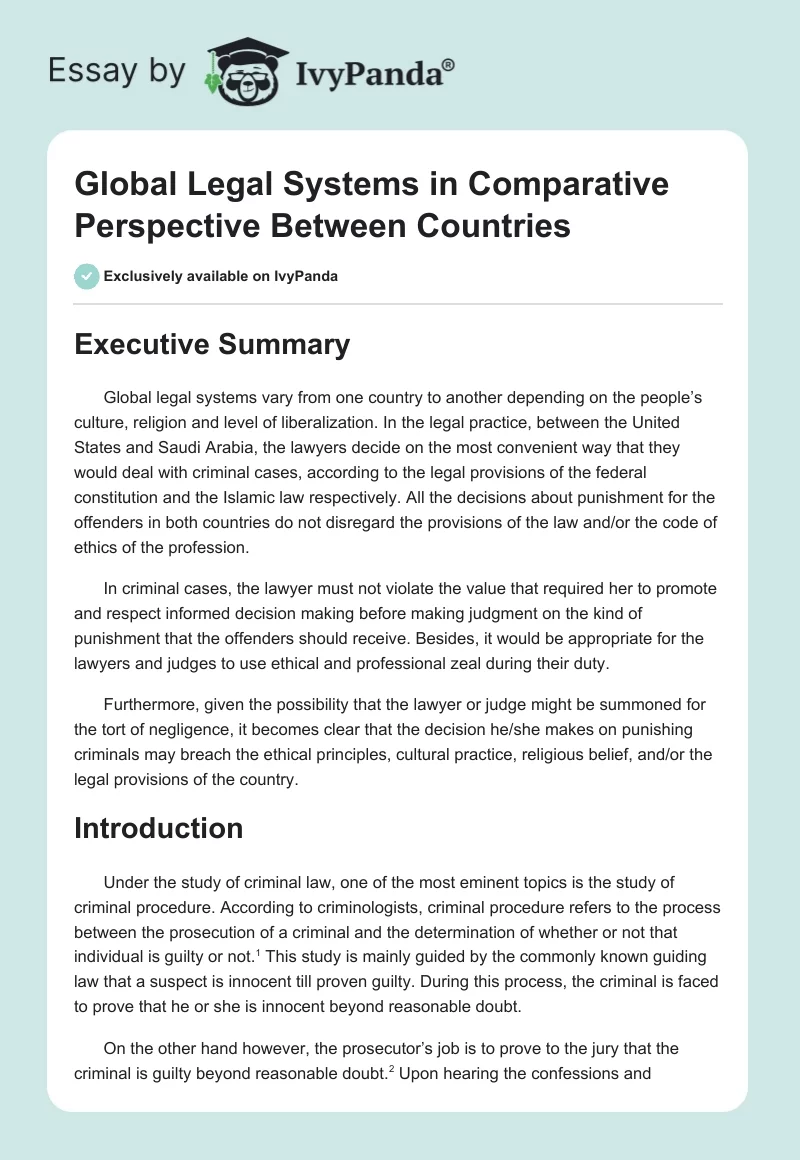 Global Legal Systems in Comparative Perspective Between Countries. Page 1