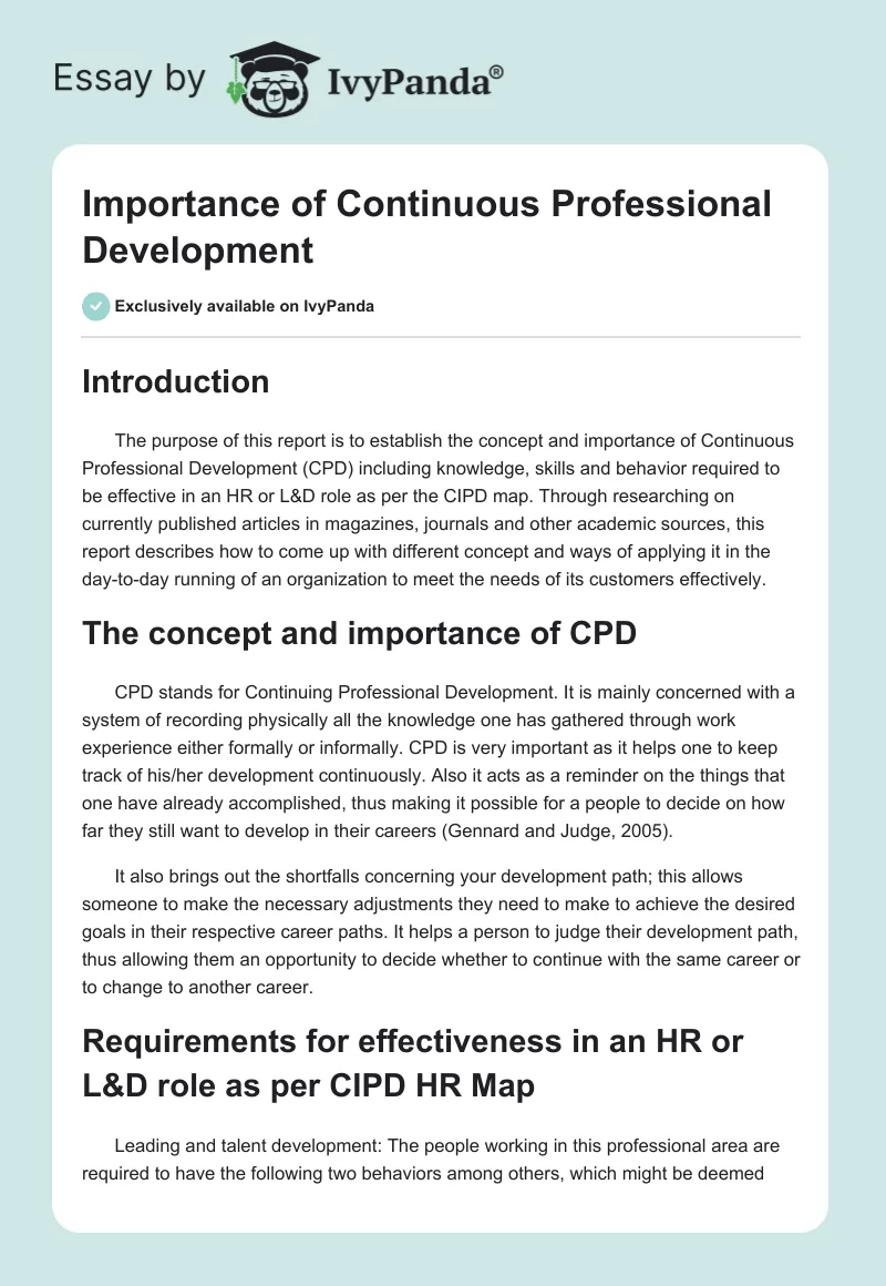 Importance of Continuous Professional Development. Page 1