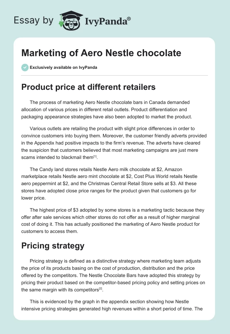 Marketing of Aero Nestle Chocolate. Page 1