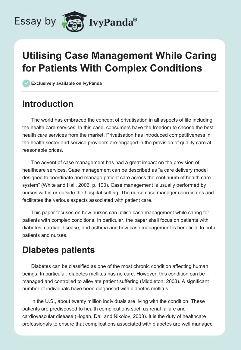 Utilising Case Management While Caring for Patients With Complex Conditions. Page 1
