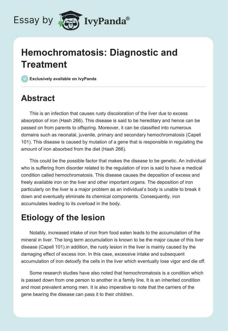 Hemochromatosis: Diagnostic and Treatment. Page 1