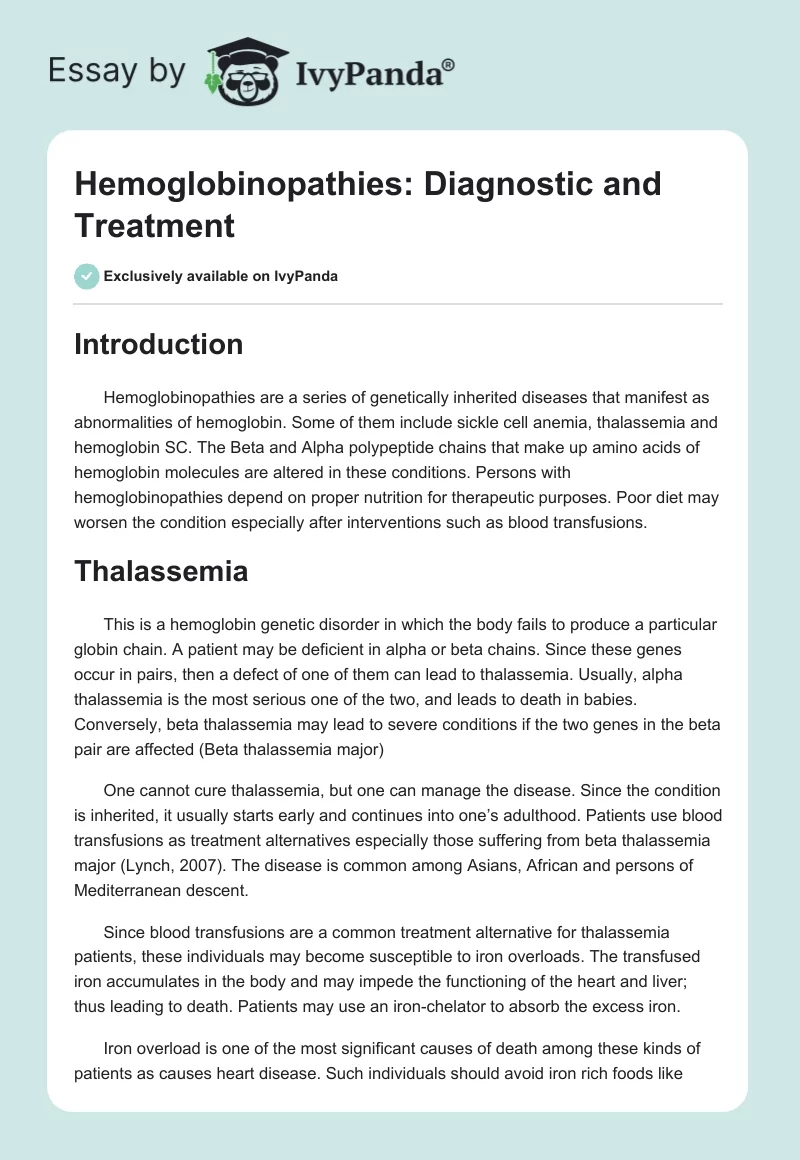 Hemoglobinopathies: Diagnostic and Treatment. Page 1