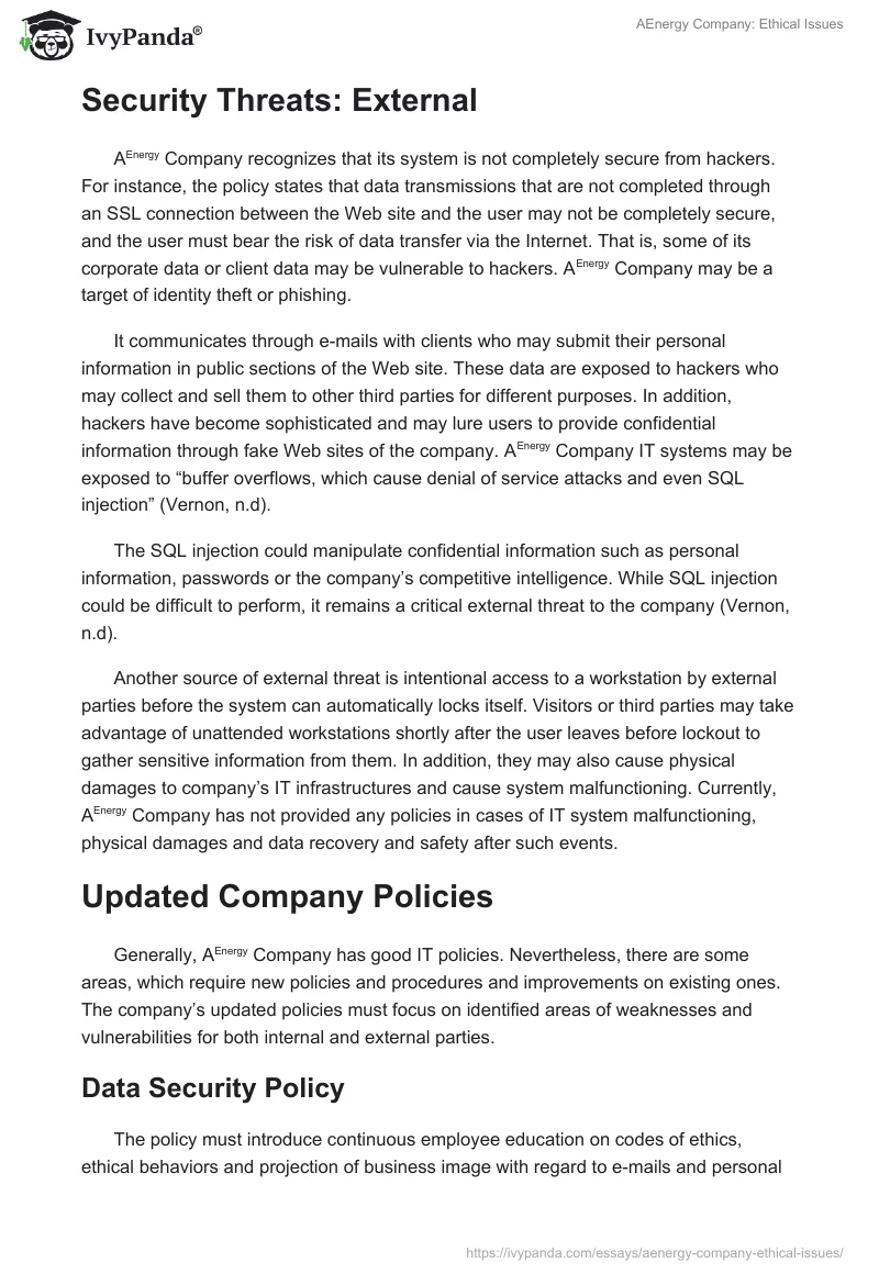 AEnergy Company: Ethical Issues. Page 3