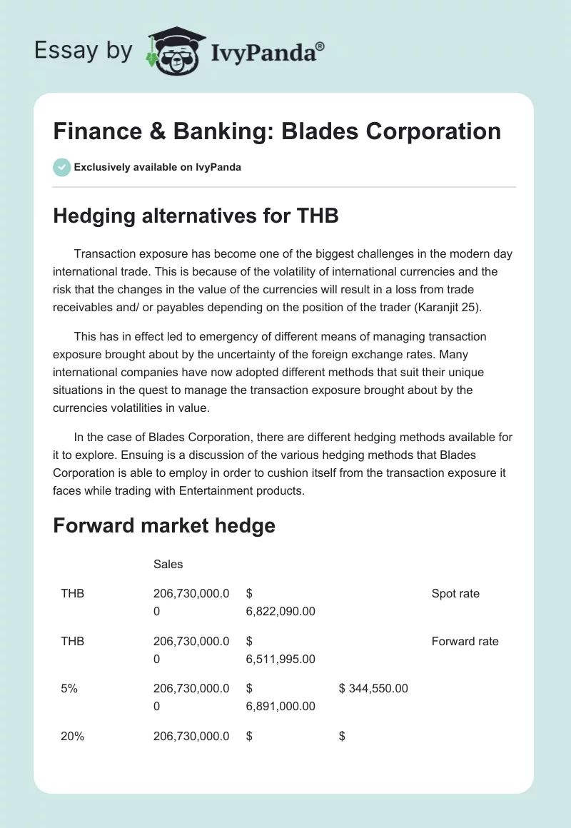 Finance & Banking: Blades Corporation. Page 1