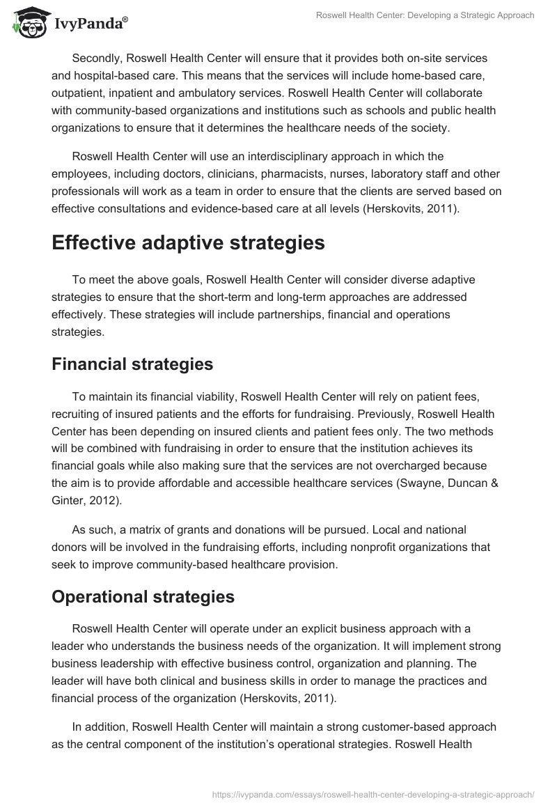 Roswell Health Center: Developing a Strategic Approach. Page 2
