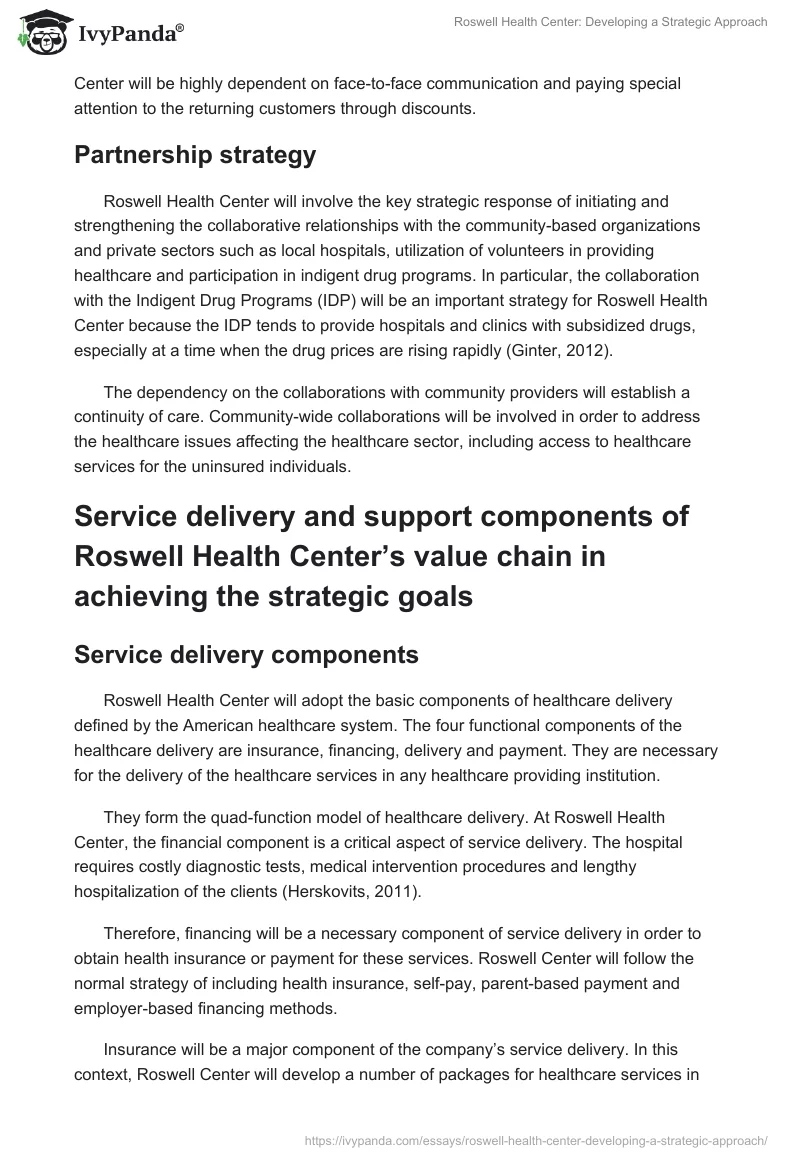 Roswell Health Center: Developing a Strategic Approach. Page 3