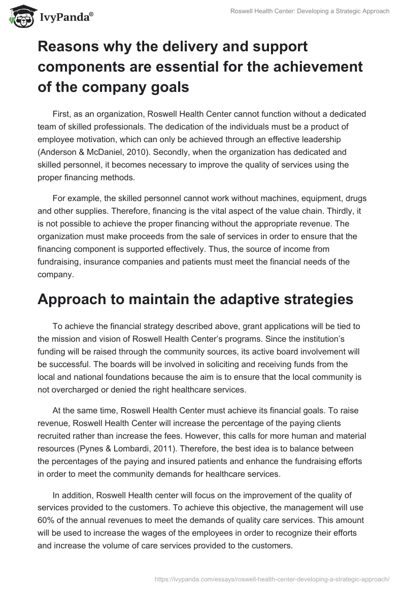Roswell Health Center: Developing a Strategic Approach. Page 5