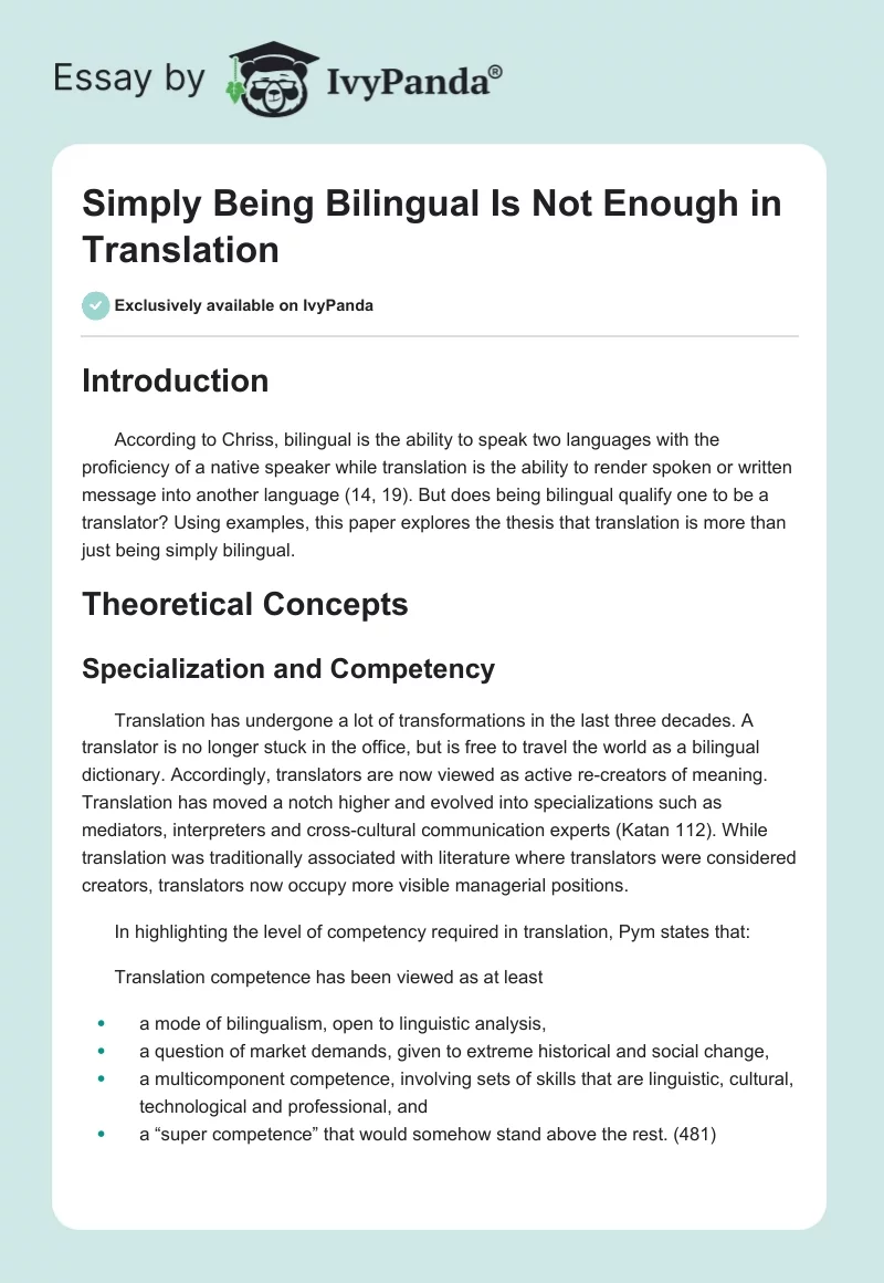 Simply Being Bilingual Is Not Enough in Translation. Page 1