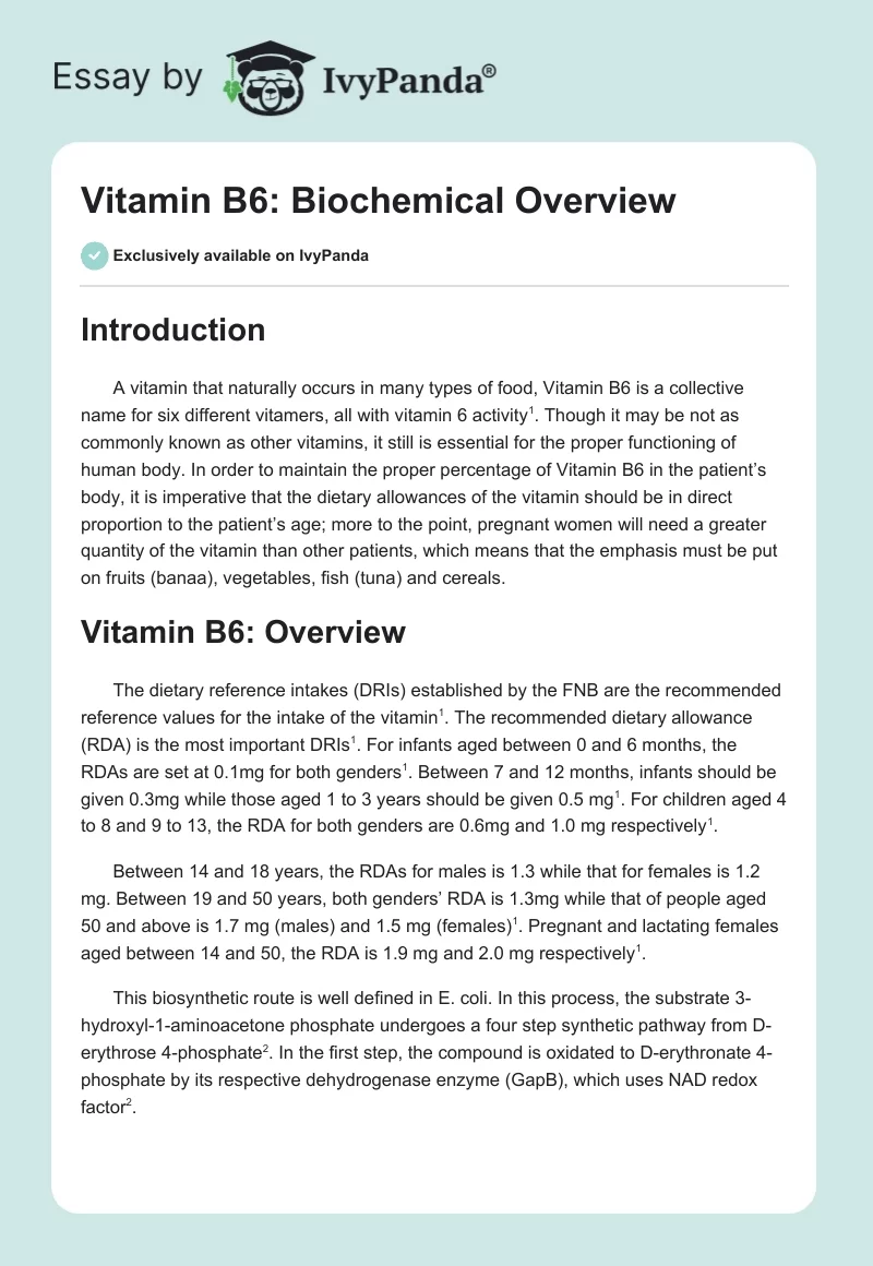 Vitamin B6: Biochemical Overview. Page 1