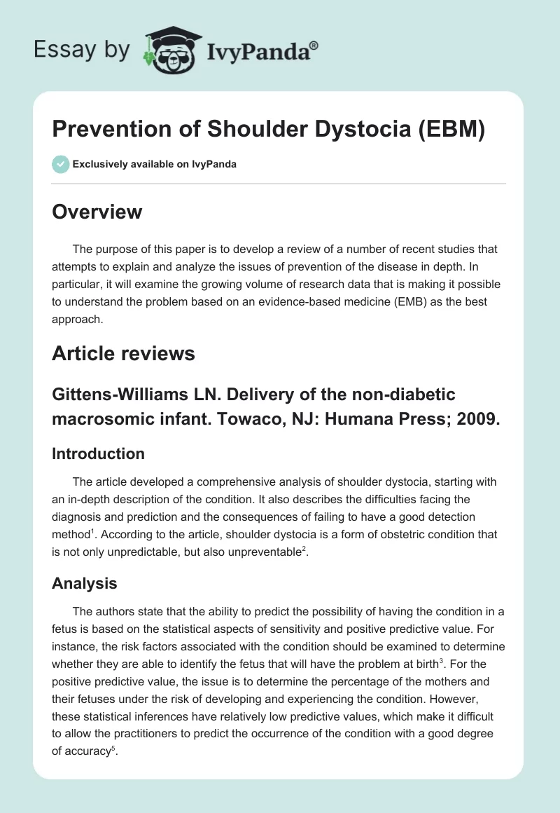 Prevention of Shoulder Dystocia (EBM). Page 1