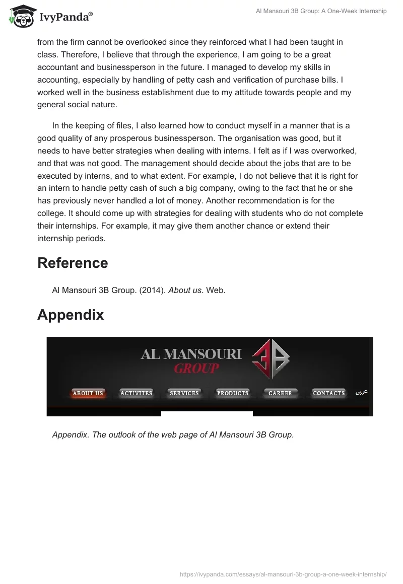Al Mansouri 3B Group: A One-Week Internship. Page 4