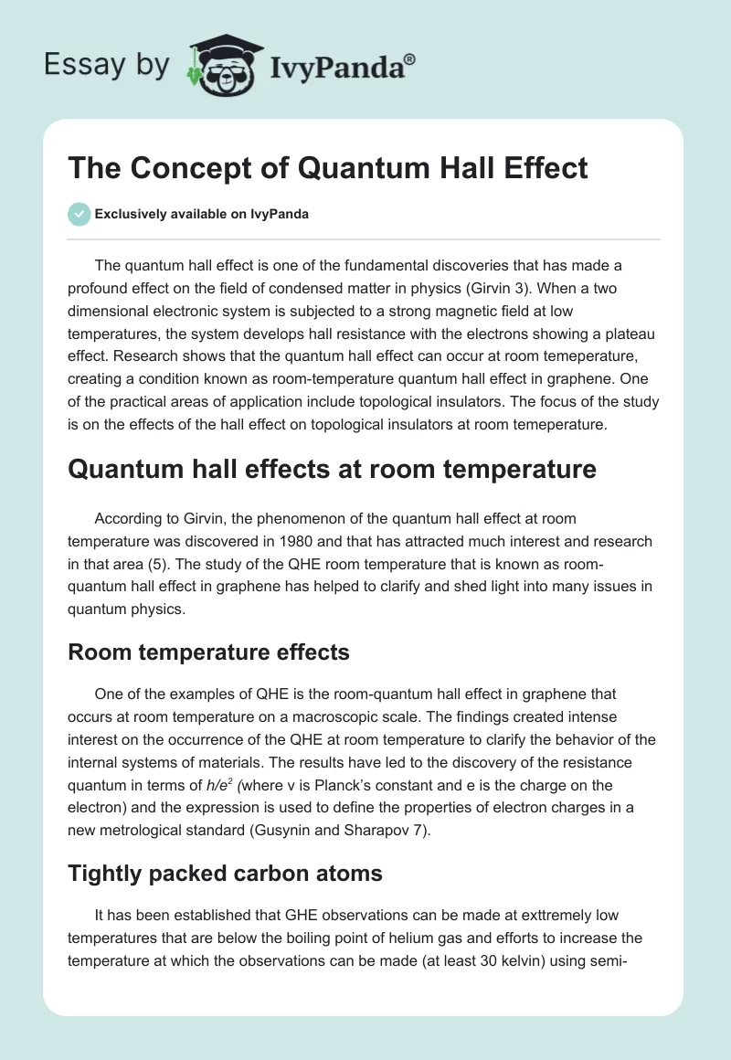 The Concept of Quantum Hall Effect. Page 1