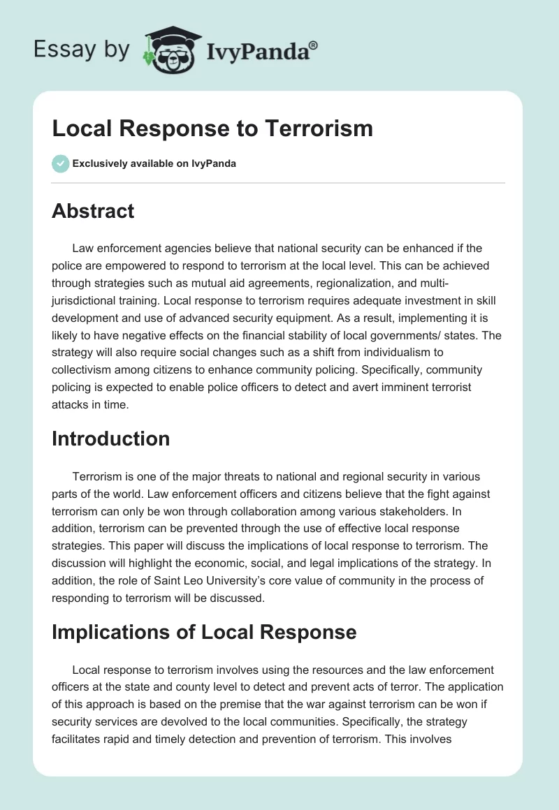 Local Response to Terrorism. Page 1