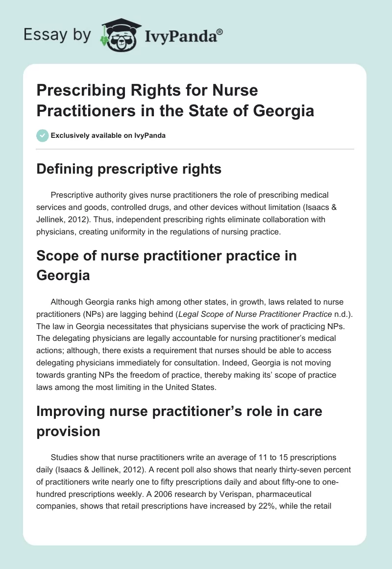 Prescribing Rights for Nurse Practitioners in the State of Georgia. Page 1