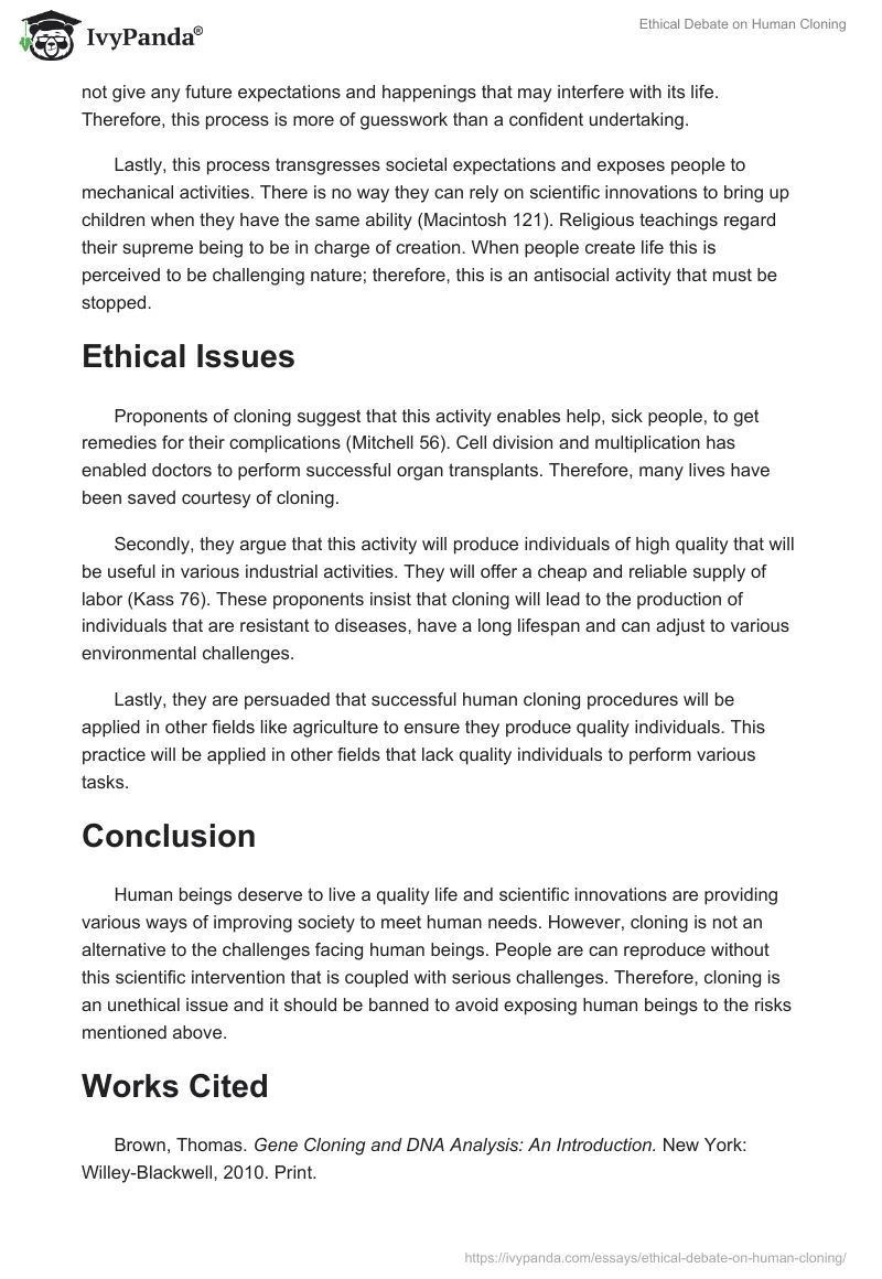 Ethical Debate on Human Cloning. Page 2