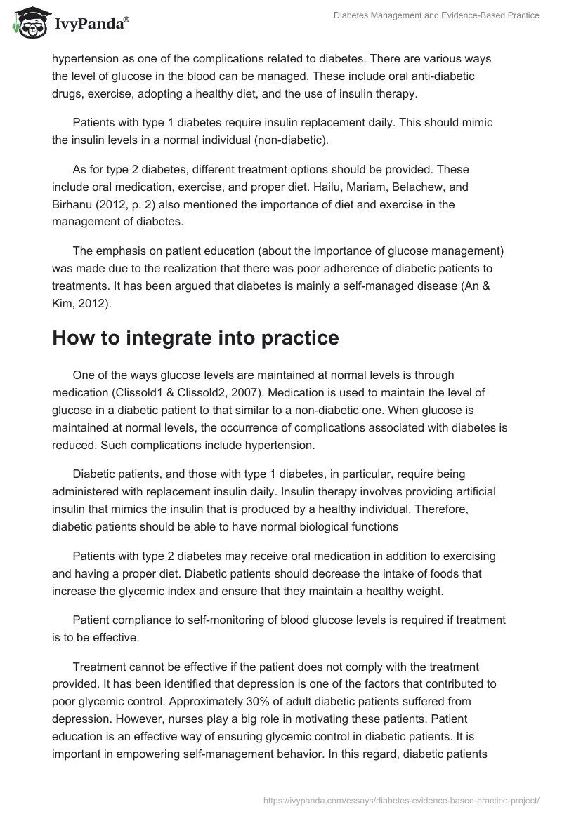 Diabetes Management and Evidence-Based Practice. Page 2